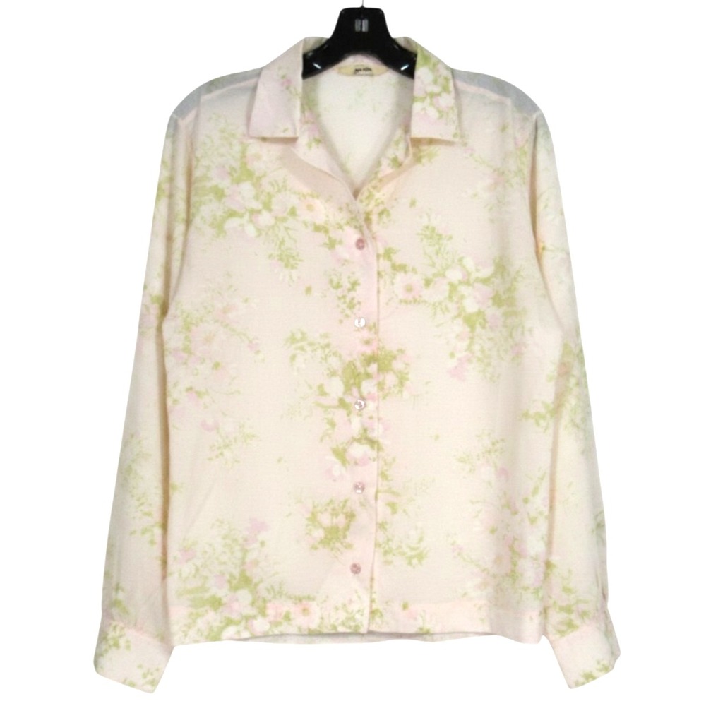VTG LADY ARROW 70's Light Pink FLORAL PRINT Thin Twill BUTTON-UP Shirt/Top Sz L
